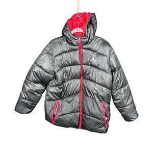 Jordan Jacket Youth 12-13 Years Black Gray Hooded Puffer Elephant Print Full Zip